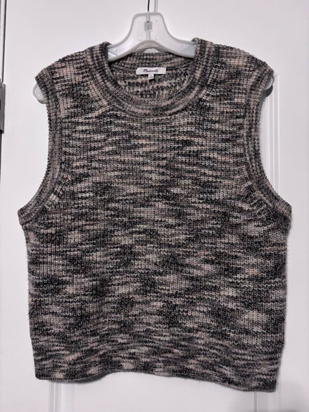 Madewell Marled Crewneck Sweater Vest in Gray and Cream Size Large